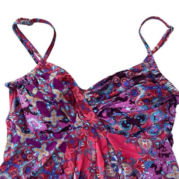 Garnet Hill Swimsuit Padded Bra Swim Dress Women’s Size 12 Paisley Floral - Picture 2 of 6